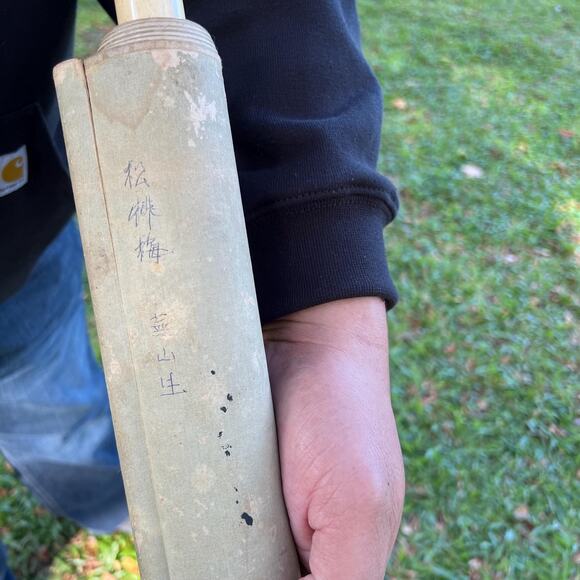 Antique Hanging Scroll Cherry Blossoms Flower Bamboo Leaves Painting Japan - Picture 11 of 11